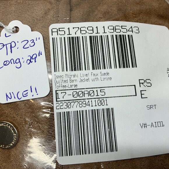 LARGE  Barn Jacket Faux Suede Quilted W/Lining-TOFFEE Isaac Mizrahi Live!❤️OFFER - Picture 13 of 13
